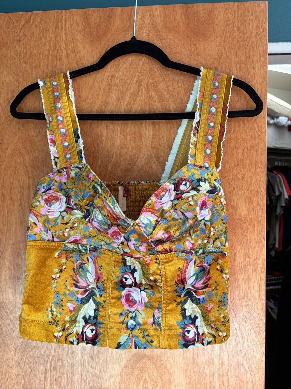 Pilcro Floral Velvet Corset-Seamed Tank from Anthropologie